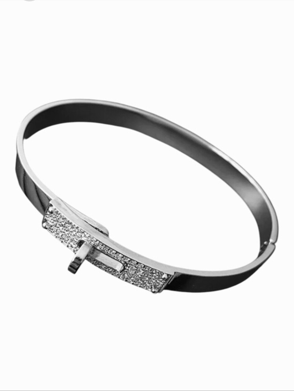 Twist Lock CZ Bangle NWOT White Gold Plated Stainless Steel